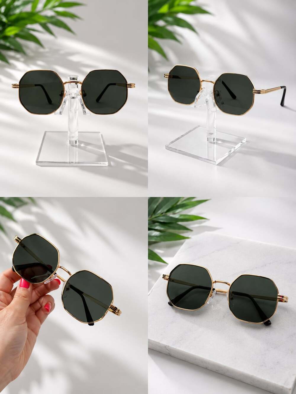 Vintage Gold Tone Octagonal Frame Sunglasses